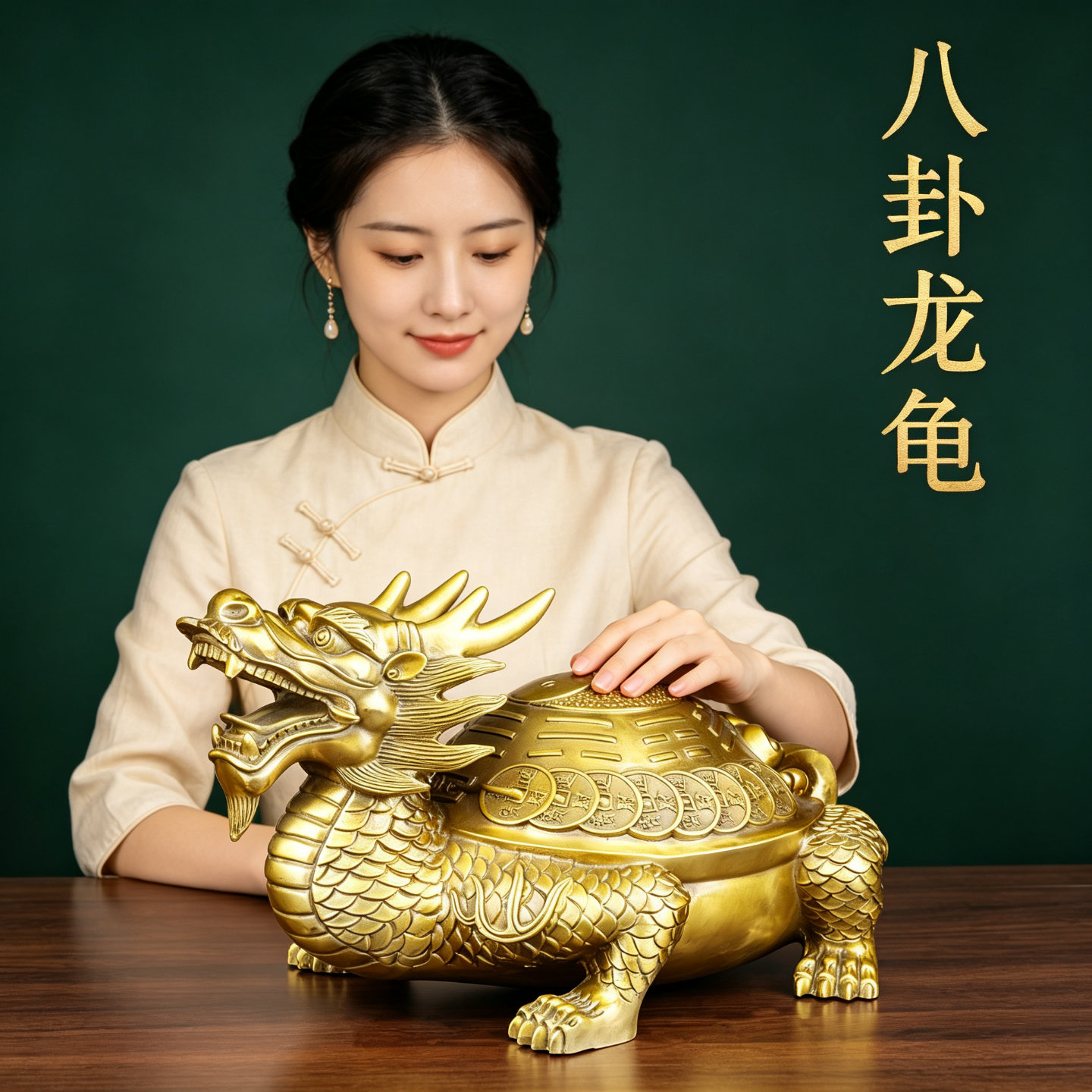 纯黄铜龙头龟摆件大号桌面