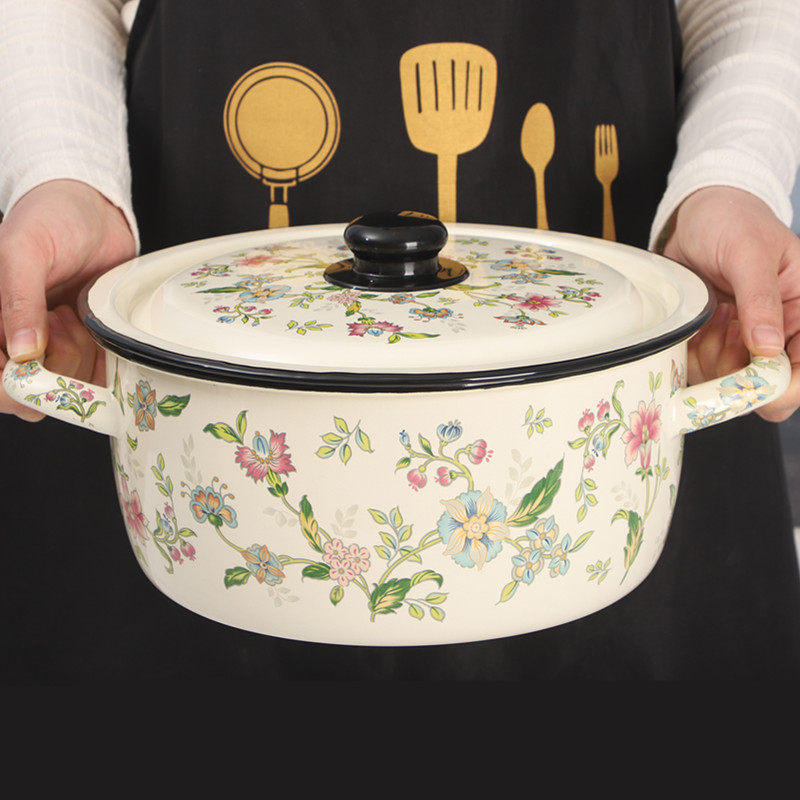 欧丽家珐琅搪瓷新品厚实卷边搪瓷炖锅老式怀旧铁瓷锅双耳汤锅家用,厨房/烹饪用具,汤锅/汤桶/卤肉桶,淘宝优惠券,粉丝福利购,淘宝优惠卷