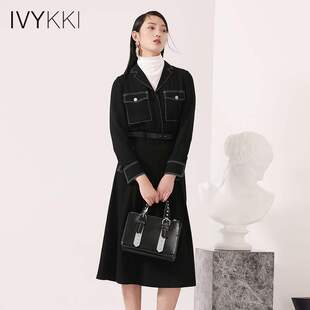 中长款 IVYKKI艾维2020春装 长袖 雪纺连衣裙女纽扣韩版 过膝束腰 新款