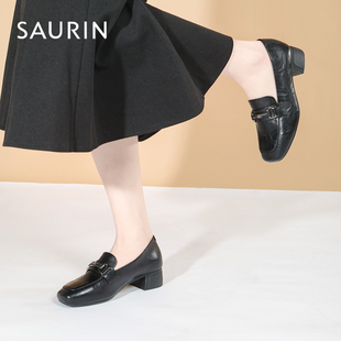 索兰乐福鞋女2026春季新款英伦风小皮鞋配裙子中跟单鞋26AX45101