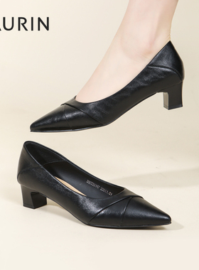 索兰黑色高跟鞋2025秋季新款舒适软底浅口工作单鞋女25CT33147