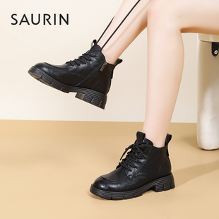 索兰马丁靴女2025冬季新款复古英伦风百搭显脚小厚底短靴25DX6525