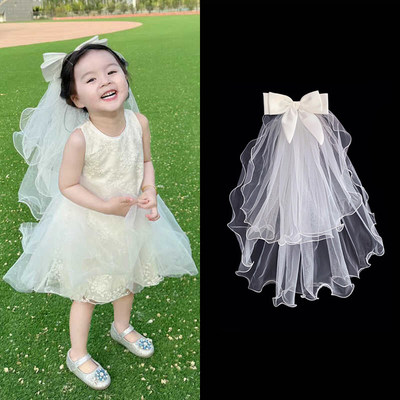 蝴蝶结儿童头纱超仙公主裙头饰花童发饰幼儿园毕业六一儿童节表演