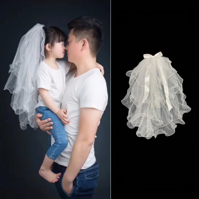 拍照儿童头纱结婚婚礼花童头饰道具蓬蓬纱蝴蝶结女童小公主裙发饰