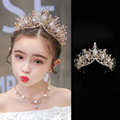 新款 女童公主皇冠项链耳环套装 头饰女孩舞台演出王冠发饰生日拍照