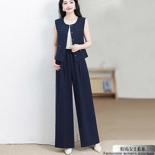 2025年夏季女士新款时尚套装休闲无袖长裤两件套装套裤女-EBT5110