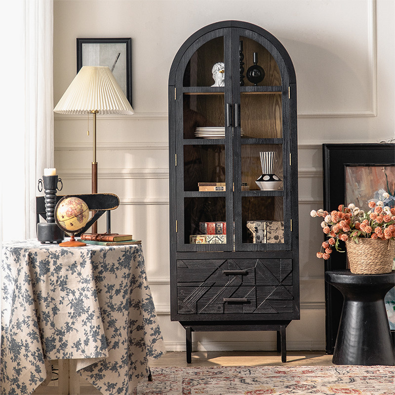 侘寂风实木复古黑色玄关柜中古鞋柜民宿酒店装饰储物柜别墅书房柜