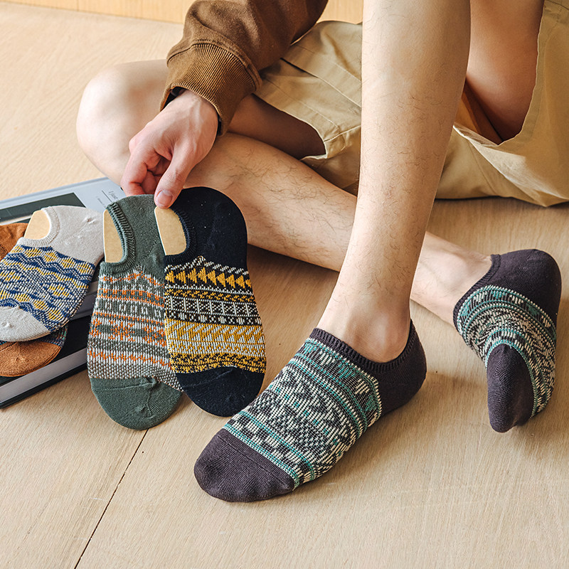 袜子男短袜隐形袜子棉袜双针双路民族风短筒船袜吸汗防臭春夏季,女士内衣/男士内衣/家居服,船袜,淘宝优惠券,粉丝福利购,淘宝优惠卷
