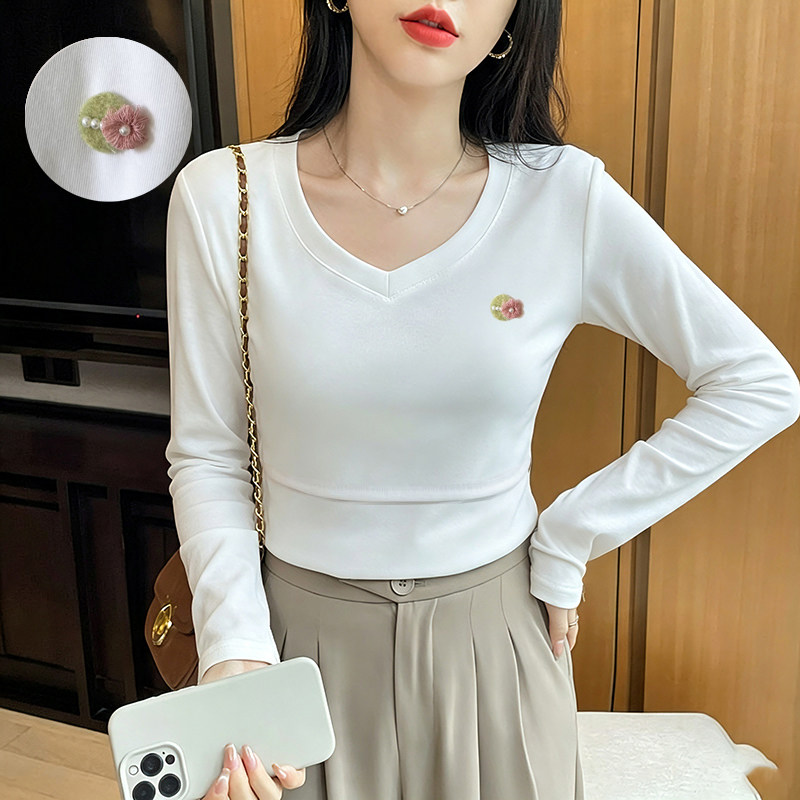 产后春秋季新款V领上掀哺乳T恤月子期亲肤软糯喂奶上衣长袖打底衫