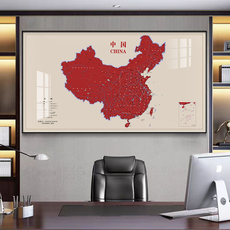 现代简约中国世界地图挂画客厅沙发背景装饰画大幅老板办公室壁画