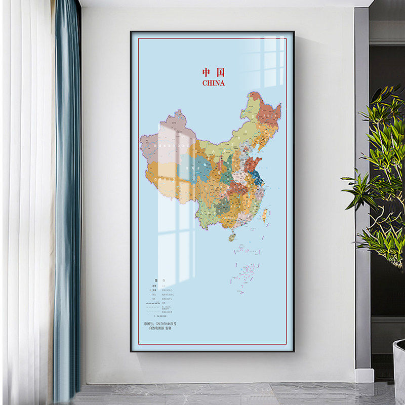中国梦地图装饰画玄关走廊过道挂画竖版办公室客厅沙发背景墙壁画