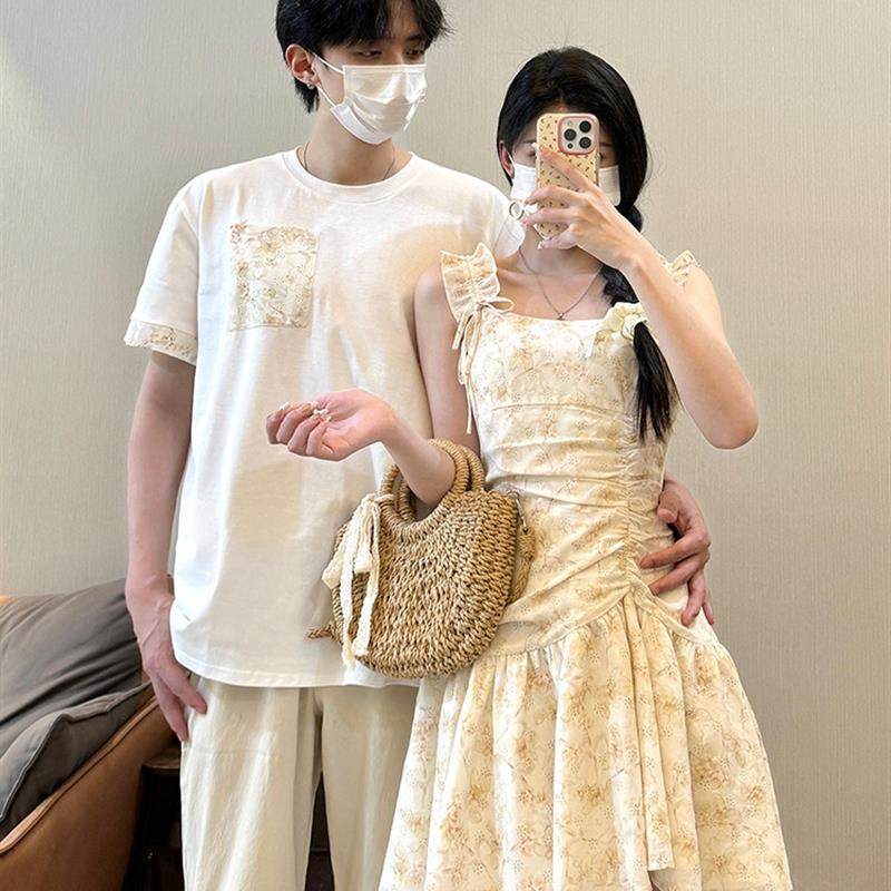 法式浪漫黄色碎花连衣裙女夏季情侣装收腰显瘦茶歇吊带裙一衣一裙,女装/女士精品,连衣裙,淘宝优惠券,粉丝福利购,淘宝优惠卷