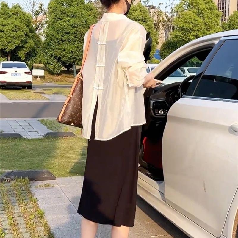 天丝衬衫女薄款防晒衣夏季2025新款韩宽松高级感小个子新中式上衣