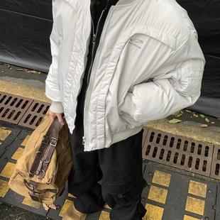 冬季美国解构曲线设计小众飞行员棉衣摩托车夹克男子加厚棒球制服