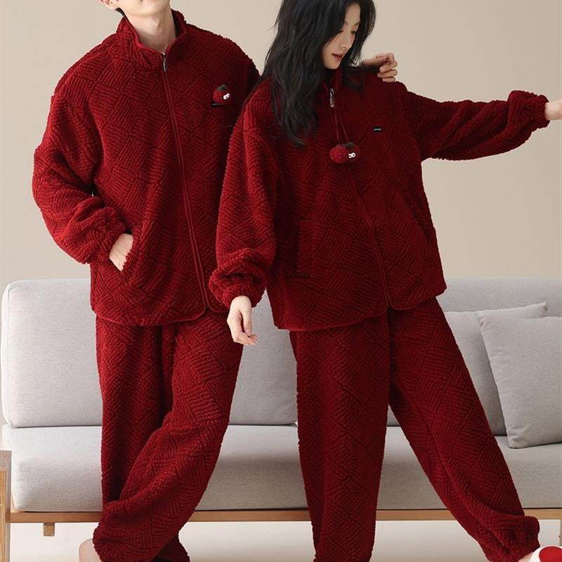 秋冬季红色情侣睡衣男女加绒加厚珊瑚绒新婚结婚可外穿本命年套装,女士内衣/男士内衣/家居服,睡衣/家居服套装,淘宝优惠券,粉丝福利购,淘宝优惠卷