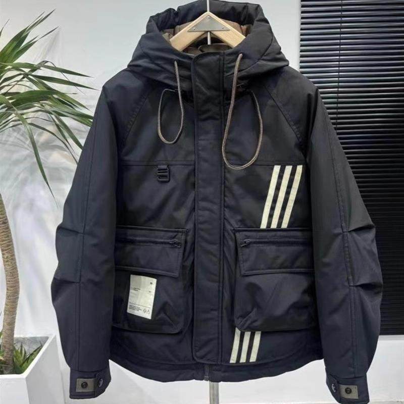冬季条纹设计棉袄冲锋衣男潮牌宽松连帽羽绒棉服短款休闲保暖外套,男装,棉衣,淘宝优惠券,粉丝福利购,淘宝优惠卷