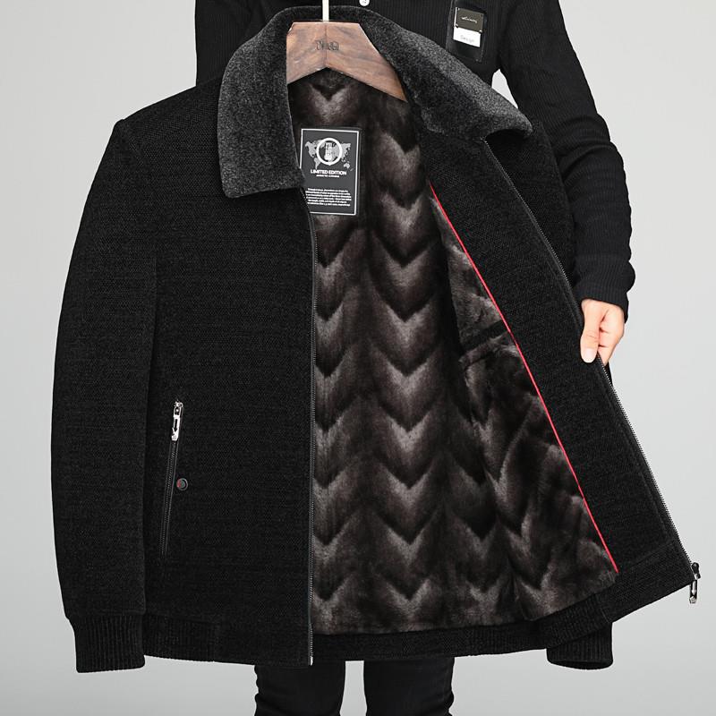 中年男士爸爸冬装加绒加厚棉袄爷爷秋冬季中老年人雪尼尔棉衣外套