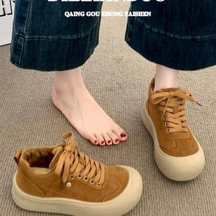 高帮板鞋女款2025新款秋冬季爆款加绒保暖厚底运动休闲棉鞋子女鞋