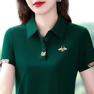 t恤女夏装 时尚 短袖 2025新款 洋气妈妈polo衫 翻领百搭上衣纯棉大码