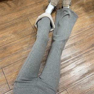 灰色加绒微喇叭裤女秋冬季低腰修身显瘦紧身休闲瑜伽运动马蹄卫裤