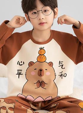 男孩睡衣秋冬2025新Capibala纯棉大童装男孩和青少年春季