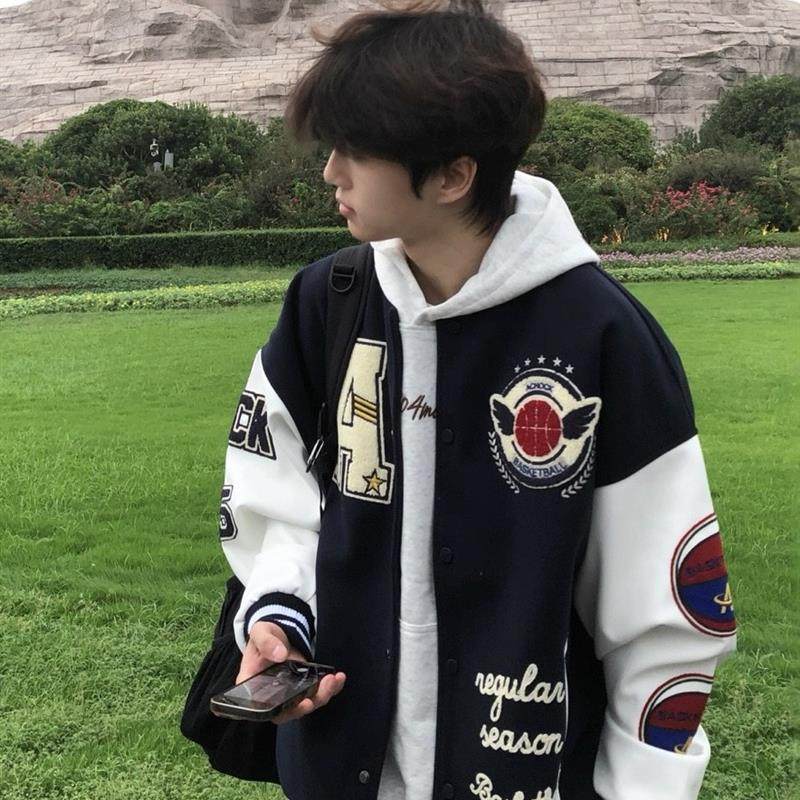 美式潮牌毛巾绣字母棒球服夹棉外套男秋冬撞色设计感痞帅百搭夹克,男装,夹克,淘宝优惠券,粉丝福利购,淘宝优惠卷