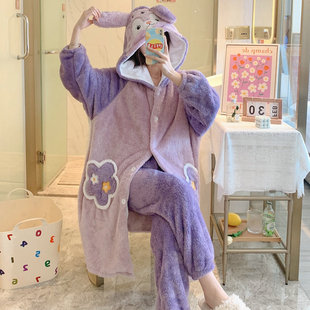 睡衣女秋冬季 睡裙纯棉厚睡衣女冬天加厚珊瑚绒脚踝睡裙秋冬季