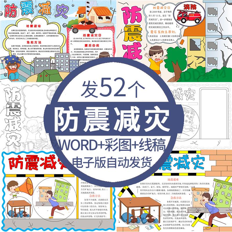 手抄报中小学生防震减灾模板电子版预防地震防灾减灾日安全小报A