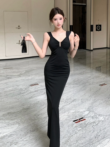 Сексуальное вечернее платье без рукавов, французский стиль, V-образный вырез, изысканный стиль, с открытой спиной