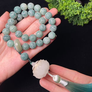 天然菩提根六字雕刻手持佛珠手串绕指柔手饰手链民族风男女饰品