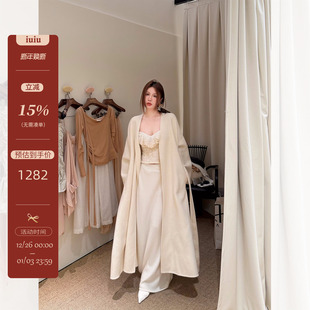 IUIU阿晶家「韩剧大女主」100羊毛浴袍式 开叉双面尼大衣女冬垂感