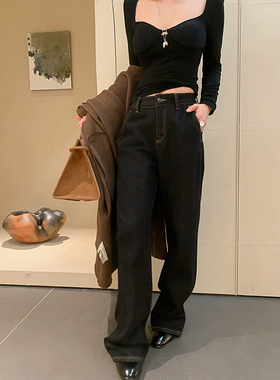 IUIU阿晶家「thero*明线牛仔」复古经典慵懒原色显瘦直筒牛仔裤女