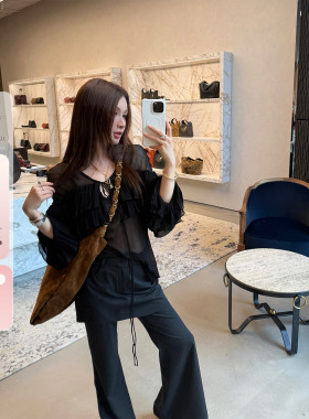 IUIU阿晶家「改良式多层手工边衬衫」100%人丝设计感气质上衣