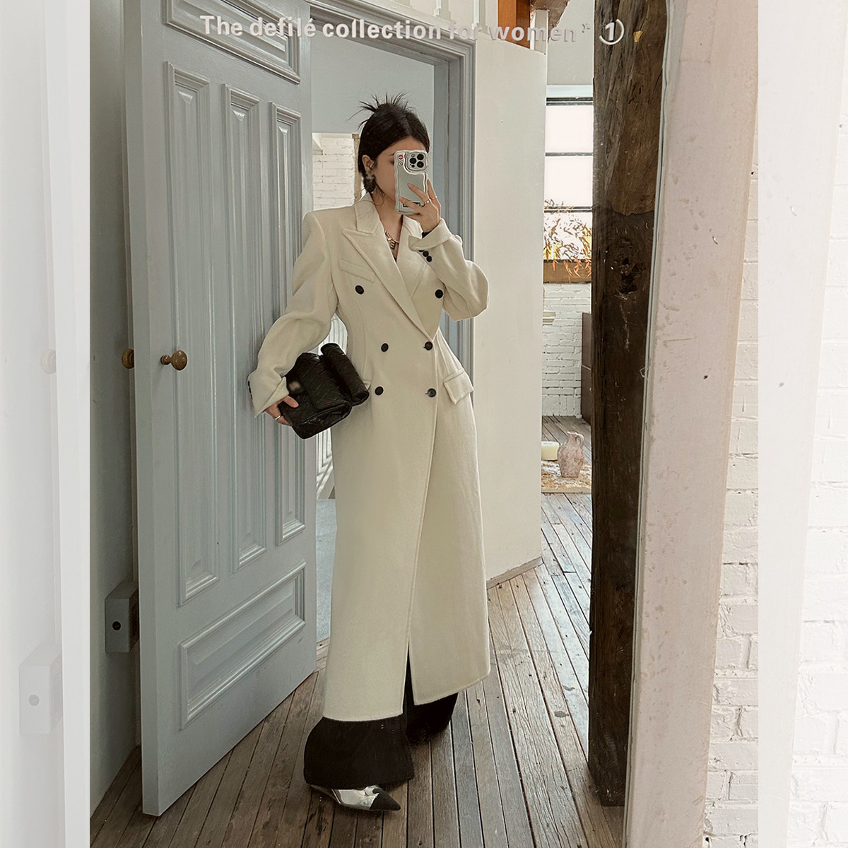 IUIU ONLINE刀线沙漏腰100羊毛显瘦长款高级气质大衣毛呢外套女冬