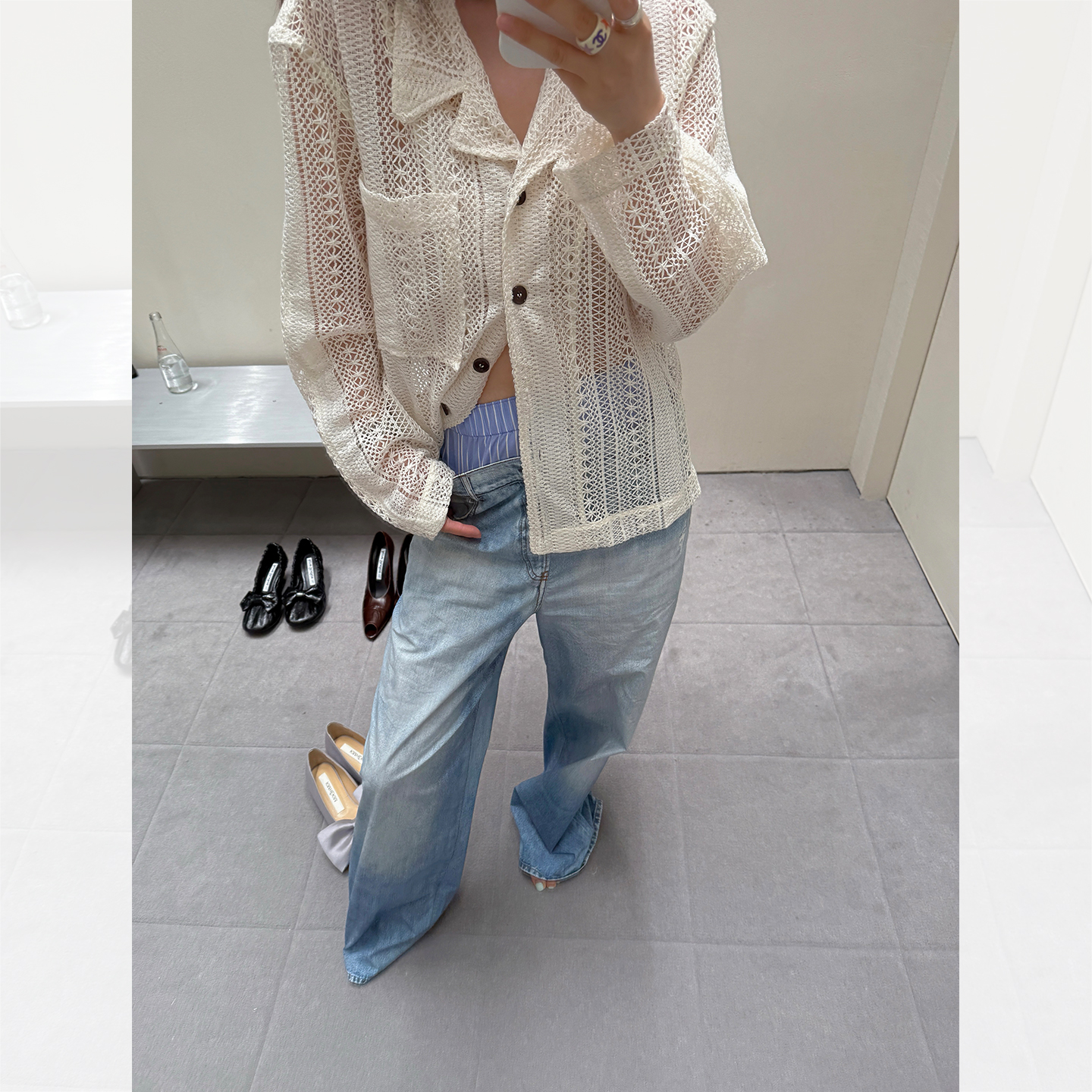 IUIU阿晶家 老钱麻感 重工刺绣蕾丝小夹克翻领镂空短外套空调衫