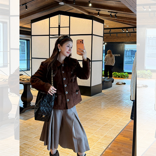 IUIU阿晶家 100山羊反绒设计感外套女2025秋冬新款