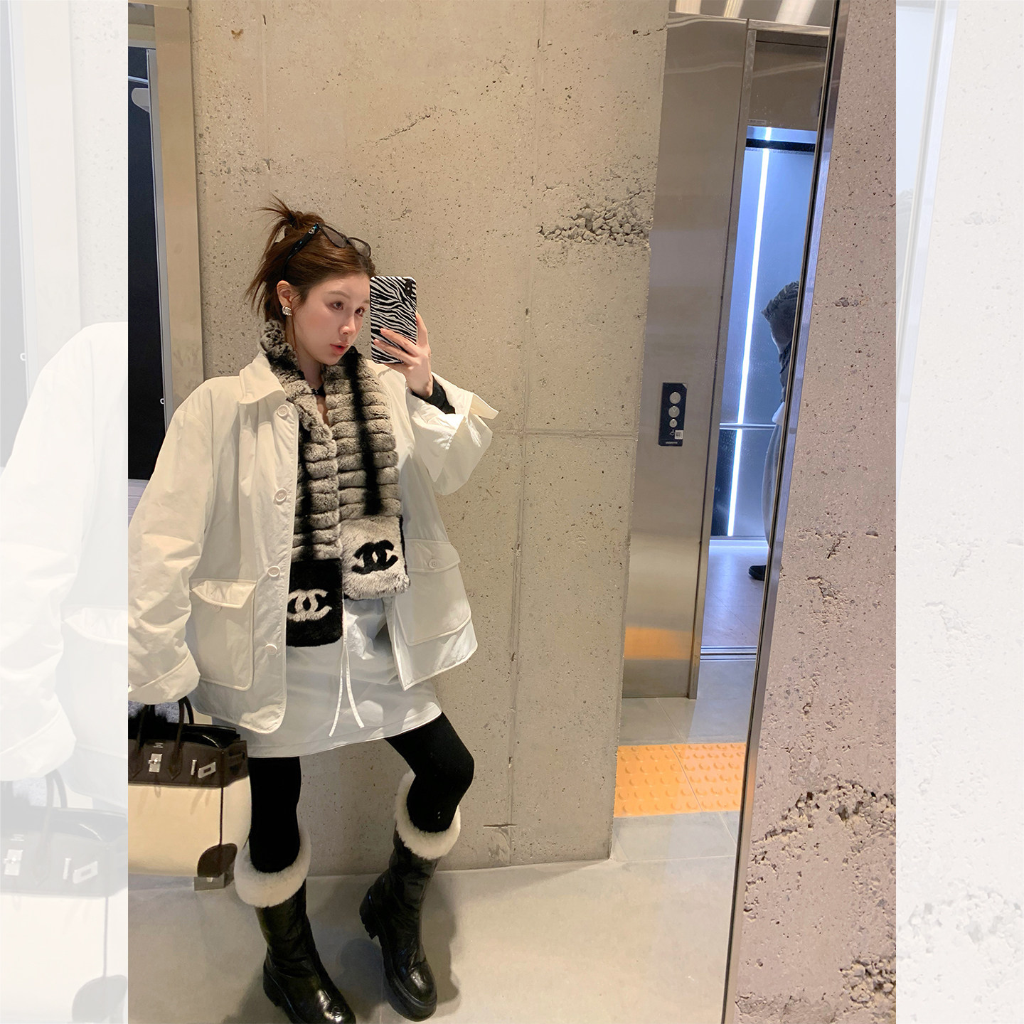 IUIU阿晶家「clean girl」极简白色大口袋夹克外套短款半裙两件套