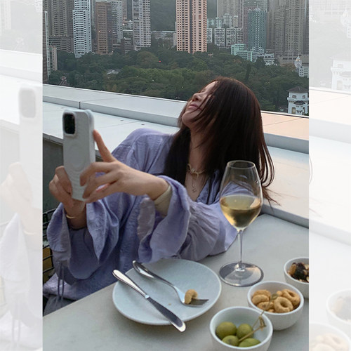 IUIU阿晶家 独家私服 定制紫色压皱衬衫女法式优雅浪漫长袖上衣