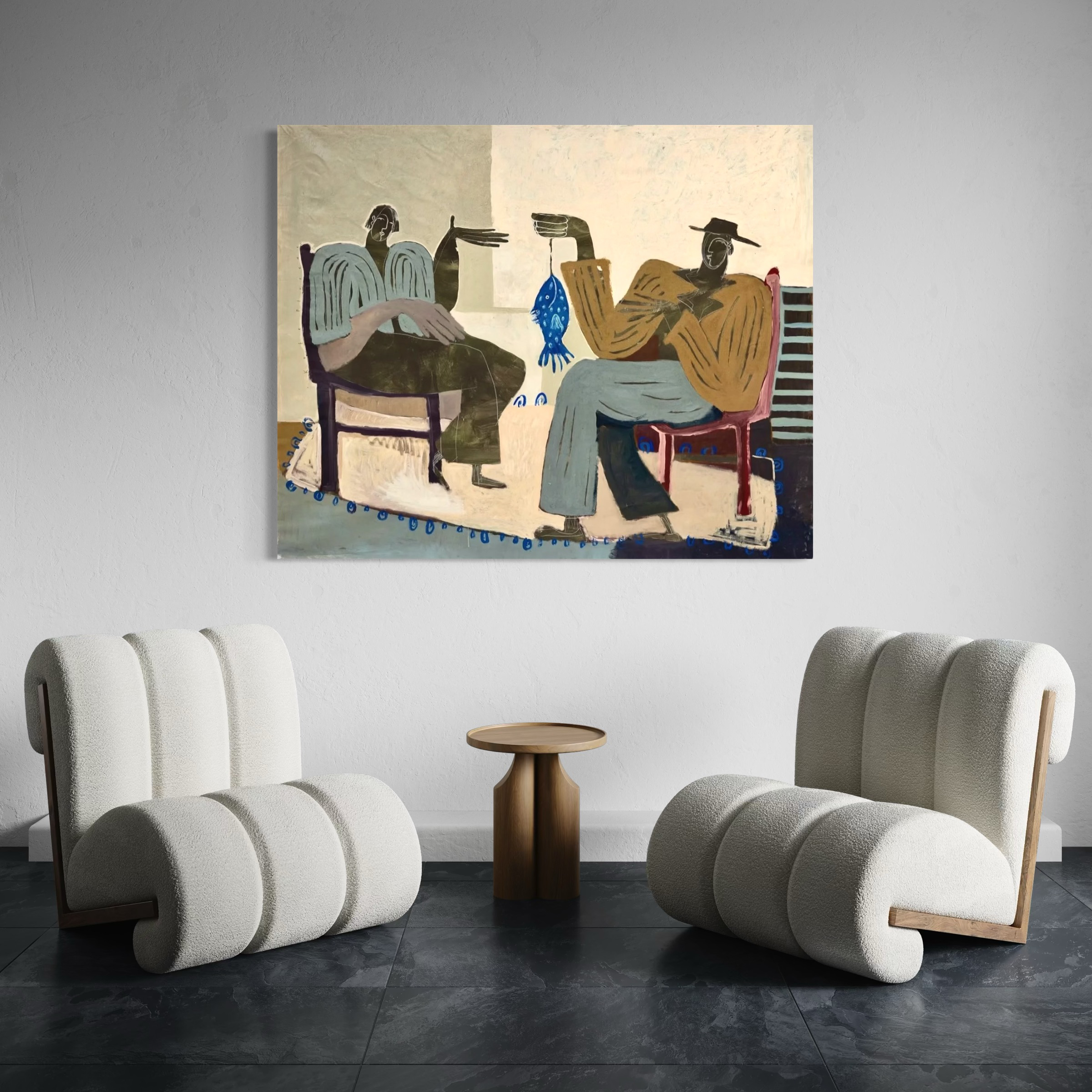 中古风抽象人物纯手绘油画竖款