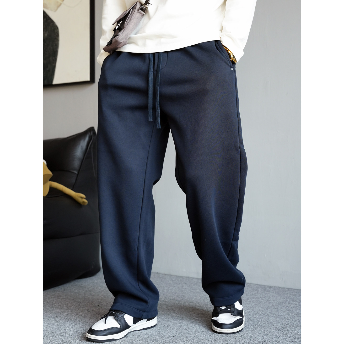 冬季美式休闲痞帅高端加绒加厚针织卫裤男直筒宽松抽绳百搭长裤子,男装,卫裤,淘宝优惠券,粉丝福利购,淘宝优惠卷