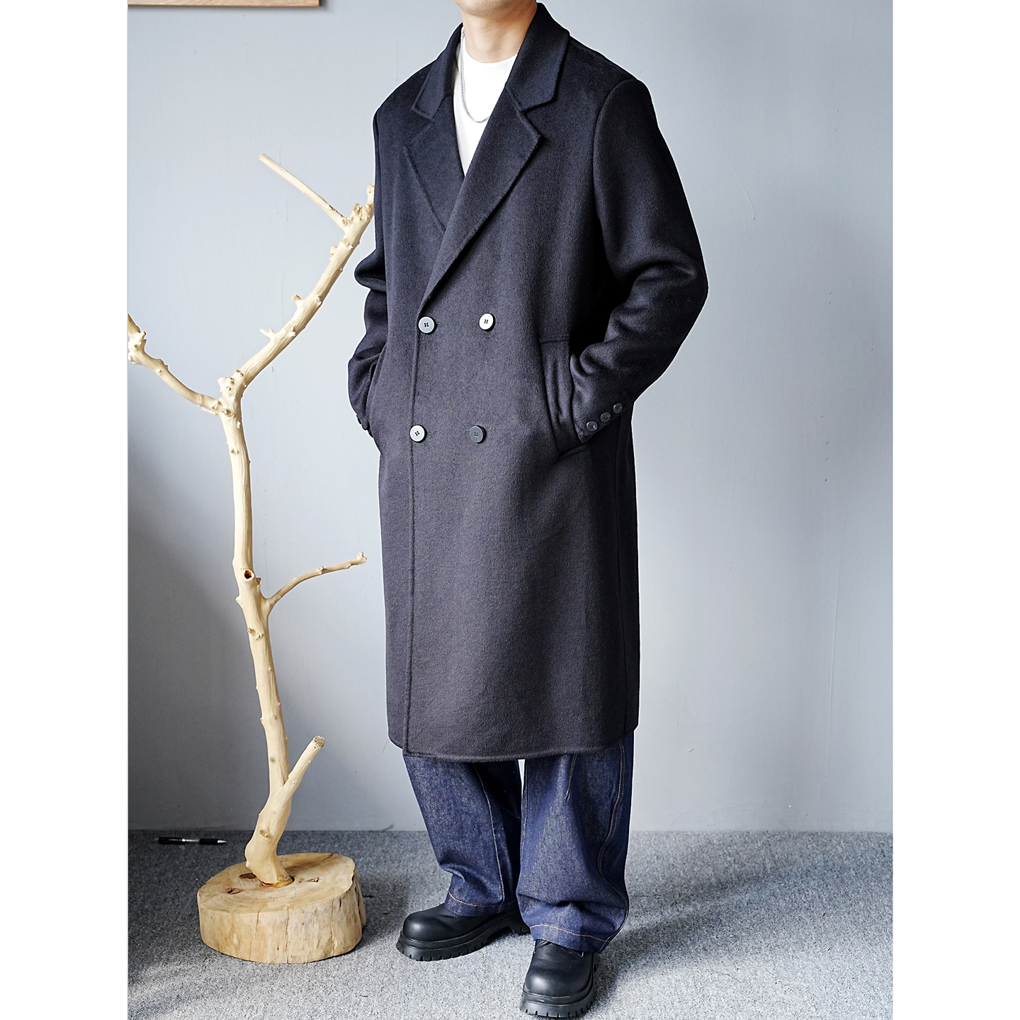 羊毛双面呢大衣男中长款过膝