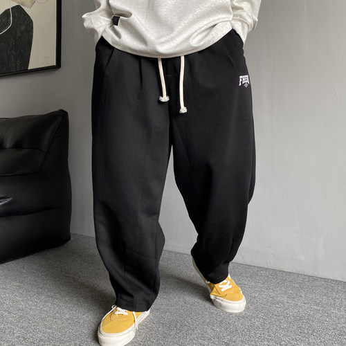 重磅黑色卫裤男直筒宽松抽绳百搭