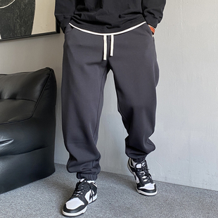 男宽松抽绳百搭运动束脚裤 休闲痞帅加绒加厚针织卫裤 子潮 美式 冬季