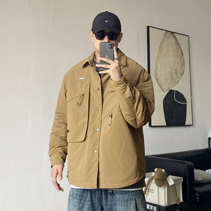 冬季美式休闲痞帅高端轻薄款工装羽绒服男宽松翻领保暖衬衣外套潮