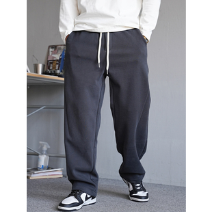 男直筒宽松抽绳百搭运动长裤 休闲痞帅重磅深灰色针织卫裤 美式 秋季