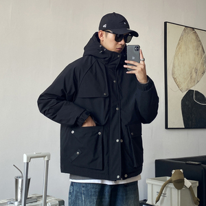 冬季美式休闲痞帅连帽工装羽绒服男宽松潮牌大码加肥加大保暖外套