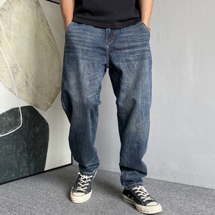 男直筒宽松百搭高街锥形裤 休闲痞帅水洗复古做旧牛仔裤 子 美式 秋季