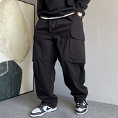 美式 休闲痞帅重磅水洗纯棉黑色工装 裤 秋季 男直筒宽松百搭阔腿裤 子