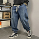 春秋季 子潮 男直筒宽松紧腰哈伦束脚裤 美式 休闲痞帅水洗复古牛仔裤