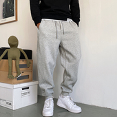 秋冬季 子 男宽松抽绳百搭潮流运动束脚裤 美式 休闲高端加绒灰色卫裤